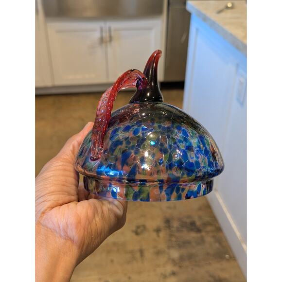 VTG Design Guild Czech Art Glass Candy Dish Apple Shape Iridescent Lid Bowl Rare - Picture 9 of 11